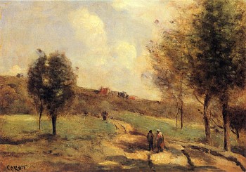 Jean Baptiste Camille Corot -&nbsp;Coubron - Route Montante, ca.1870 Oil on canvas 10 x 14 in. COR-007-PA