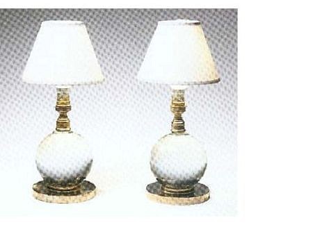 Jacques Adnet,  Table Lamps (2) , c. 1930's  glass (Baccarat), nickel-plated metal, with shades, 4 3/4 x 7 3/4 inches