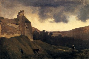 Jean Baptiste Camille Corot -&nbsp;Argues-Ruines du Chateau, 1828-30 Oil on canvas 888 1/4 x 12 1/4 x 3/4 in. COR-005-PA